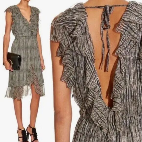 L’Agence Pur Amour Sophie Ruffle Silk Chiffon Cobra Print Dress Women’s Size 10 - Picture 1 of 11
